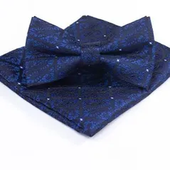 ペイズリー柄　蝶ネクタイ ポケットチーフ　ハンカチ　チーフ 2点セット　結婚式　パーティー　イベント　卒業式　入学式　入社式　ブラック色　黒色　ブルー色　シルバー色　ドット柄　ワンタッチネクタイ　スーツ　ワイシャツ　格安　小物　父の日