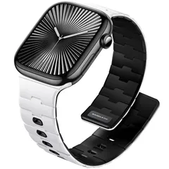 新品 [Bandletic] アップルウォッチ用 バンド - N54磁石バンド マグネット式シリコン 男女兼用 スポーツ用 軽量 Series11/10/9/Ultra3/SE3/8/7/6/5/4/3/1用 ホワイト/ブラック