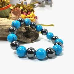ヘマタイト×ターコイズ パワーストーン ブレスレット 12mm メンズ・レディース 男性・女性 数珠ブレス 開運  [a]