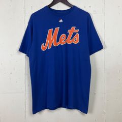 MLB ニューヨーク メッツ Mets チーム ロゴ プリント Tシャツ メンズL 古着 ブルー 青 ナンバリング 両面プリント【f240429012】