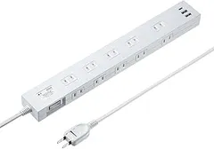サンワサプライ 雷タップ 10個口＋USB-A＋Type-C（PD20W）ホワイト・1m TAP-SP2110NUC-1Wのサムネイル