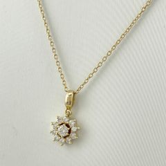 メレダイヤ デザインネックレス K18 イエローゴールド ペンダント ネックレス YG ダイヤモンド レディース 【中古】