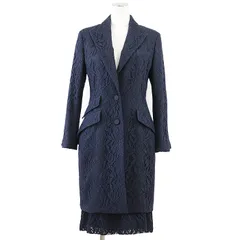 【美品】Christian Dior クリスチャンディオール セットアップ コート スカート 総レース チェンジポケット ピークドラペル 台形 ひざ下 ナイロン/コットン ハンガー付属 レディース サイズ 38/38 ネイビー 紺 総柄のサムネイル