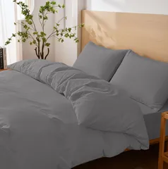 【人気商品】ダークグレー) 速乾タイプ(シングル・3点セット 洗い替え 洋式・和式兼用 抗菌防臭 寝具カバーセット 枕カバー ボックスシーツ ベッドカバー 掛け布団カバー 洗いざらし AYO 3点セット シングル 布団カバー