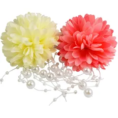 在庫処分　結婚式 ドレス ファー 卒業式 髪飾り 花 キュート 成人式 簪 髪留め 花に蕾 着物 浴衣 袴 3点セット 振袖 ビーズ Uピン (サーモンピンク&オフホワイト) 手作り 【CRSHIP】髪飾り
