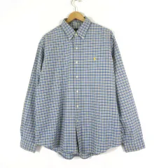 ラルフローレン RALPH LAUREN シャツ ボタンダウン チェック ポニー ロゴ 刺繍 カスタムフィット 長袖 XL 青 ブルー 白 ホワイト 黄 イエロー 大きいサイズ ◆KK