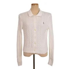 ポロ ラルフローレン POLO RALPH LAUREN ニット ポロシャツ カーディガン 長袖 ケーブル編み L 白 ホワイト