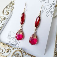 1点物☆【ピアス】エスニック風 ジルコニアドロップ×フラワー 赤