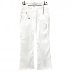 ルコックゴルフ パンツ 白×グレー ウエスト斜めストライプライン  レディース 9 ゴルフウェア le coq sportif