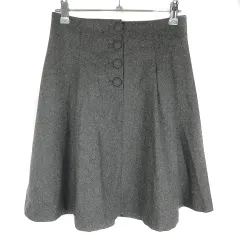 トランテアン ソン ドゥ モード 31 Sons de mode スカート フレア ひざ丈 フロントフェイクボタン バックファスナー ギャザー 薄手 無地 38 グレー ボトムス /T2