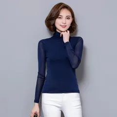 ☆ タートルネック×ネイビー ☆ M ☆ シースルートップス pkd46 シースルー トップス シアーカットソー シアー カットソー 長袖 タートル ハイネック 透け ロング Tシャツ インナー 無地 シンプル 通勤 通学 上品 きれいめ 薄手 重ね着