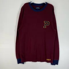 古着 ポロ・ラルフローレン POLO RALPH LAUREN 長袖Tシャツ SLEEP WEAR サーマル　ワッフル ロゴ　ワッペン M  ワインレッド系 ツートン メンズ