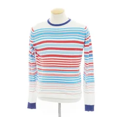 【中古】ジョンスメドレー JOHN SMEDLEY ハイゲージコットン ボーダー柄 クルーネック プルオーバーニット ホワイトxライトブルー×レッド【サイズS】【メンズ】