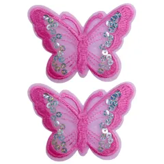 ドナリー 蝶々 ワッペン アイロン 2枚セット スパンコール アップリケ 刺繍 ハンドメイド 手芸 DIY リメイク 補修 (ピンク) [ピンク]