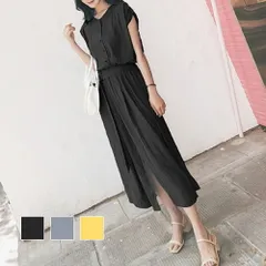 ウエストマークシャツワンピース レディース カジュアル 10代 20代 30代 韓国ファッション 韓国 ノースリーブ 春 秋服 夏服 ロング 上品