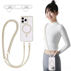 【特価商品】[Chisafly] スマホショルダー スマホ ストラップホルダー 携帯ストラップホルダー 斜め掛け 肩掛け 首掛け 2口 長い 丈夫 全機種対応 長さ調整可能 充電しやすい 落下紛失防止 ベージュ