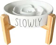 Pawspick フードボウル 陶器 早食い防止 食器 中型犬 大型犬 猫 ペット えさ皿 スローフィーダー 健康管理 スタンド付き(オフホワイト,  「L」スタンド付き)