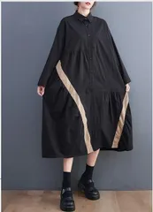 新品 2026新作 モード系　大きいサイズ レディース 配色　ロング　ワンピース　シャツ　春 秋冬 新品 長袖