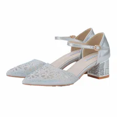 [MORE AUNI] オケージョン パンプス レディース 結婚式 ポインテッドトゥ ビジュー チャンキーヒール 5cm 二次会 パーティー お呼ばれ フォーマル 式典 演奏会 発表会 食事会 デート 3426  [シルバー / 3426] [24.0 cm]