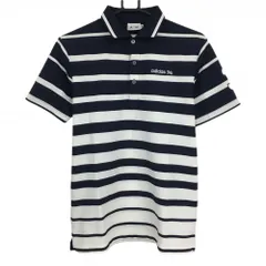 ★値下げ★【超美品】アディダス 半袖ポロシャツ ネイビー×白 ボーダー ロゴ刺しゅう メンズ M/M ゴルフウェア adidas