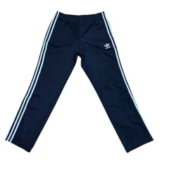 古着 adidas アディダス トラックパンツ 3ライン 刺繍 トレフォイルロゴ ブラック×ホワイトライン 105サイズ XLサイズ 257-81