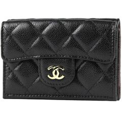 CHANEL/シャネル　マトラッセ スモール フラップ コンパクトウォレット/ミニウォレット/Wホック三つ折財布　グレインド カーフ/キャビアスキン　ブラック　AP0230　ランダム番【未使用品】