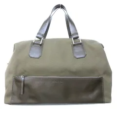 カルバンクライン CALVIN KLEIN 美品 ミニボストンバッグ ハンドバッグ ロゴ刻印 キャンバス×レザー カーキ 茶 ブラウンのサムネイル