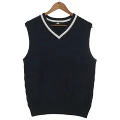 23SS★ UNIQLO ユニクロ 通年 ケーブル★ Vネック ニット ベスト Sz.M メンズ ネイビー