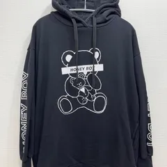 古着 ユーズド ハニーシナモン honey cinnamon プルオーバー パーカー フーディー レディース フリーサイズ 韓国 韓流 オルチャンファッション ブラック 地雷系 甘め テイスト ストリート アメカジ ブランド 長袖 プリント モノクロのサムネイル