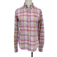 中古 ラルフローレン RALPH LAUREN 長袖 ボタンダウン シャツブラウス クリーニング済み マドラスチェック柄 レディース サイズ9