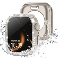 360度防水設計 Missair コンパチブル アップルウォッチ カバー キラキラ Apple Watch カバー 防水ケース 40mm ダブルダイヤモンド 保護フィルム付き 一体型 IP68完全防水 iWatch ケース Series 6 5 4 SEに対応