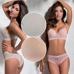 新品・未使用 イタリア インポート ランジェリー/ブランドランジェリー LOVE&BRA 18397 バルコネットブラ・ショーツセット グレー ピンク