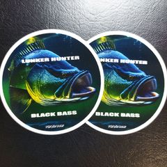 送料無料　Black bass　ブラックバス　「ブラックバス　LUNKER HUNTER　ステッカー」（約６０ｍｍ×約６０ｍｍ）※２枚セット販売