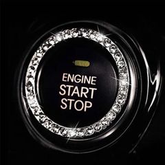 エンジン スタート ボタン アクセサリー プッシュ リング シルバー 車 スターター クリスタル キラキラ 装着簡単 汎用ライン ストーン リングエンブレム ステッカー シルバーw11