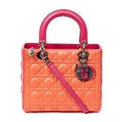 DIOR ディオール ミディアム トリコロール レディ ディオール ジップ オレンジ/フューシャ/レッド カナージュラムスキンレザー AA