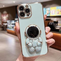 iPhone13Pro スマホケース　宇宙飛行士　スタンド　ライトグリーン
