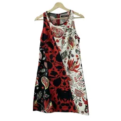 Desigual(デシグアル) ワンピース サイズ36 M レディース美品  - レッド×黒×マルチ ノースリーブ/ひざ丈/麻混