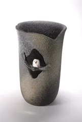 【信楽焼 陶器 傘立 】　木のりふくろうソリ型傘立 　新品 （信楽焼・陶器・傘立・梅雨・玄関・和風おしゃれ）