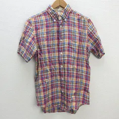 z■ユナイテッドアローズ/UNITED ARROWS B＆Y 半袖Tシャツ チェック柄 ■【M】赤オレンジ系/men's/128【中古】■