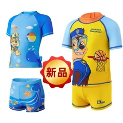 ✨新品✨子供水着 男の子 パウパトロール チェイス キャラクター 上下セット ラッシュガード 半袖 UVカット 速乾 プール 海水浴 水遊び かわいい イエロー ブルー 100cm 110cm 120cm 130cm スイミング スイムウエア ビッチウェア