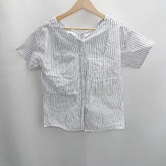 ◇ ⊂◎ N. エヌドット ストライプ柄 半袖 ブラウス サイズM ブルー ホワイト レディース E  【1502030010633】