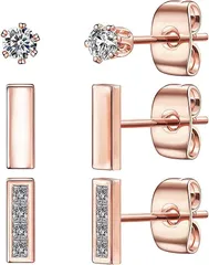 CHLOEOS 3ペアピアス 5Aジルコニア レディース スタッドピアス シルバー925( ピンクゴールド)