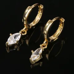 【フープピアス 全長22mm 色:ゴールド】[Adelina Style] ピアス レディース 人気 フープピアス 1ペア 小さめ ゆれる ダングルピアス キュービックジルコニア サージカルステンレス 金属アレルギー対応 (タイプF)