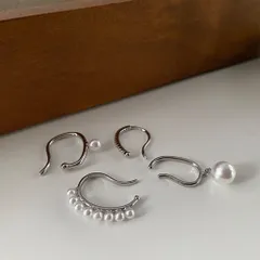 ☆ シルバー ☆ イヤーカフ 4点セット mmec123e イヤーカフ レディース かわいい イヤーカフス イヤカフ イヤリング アクセサリー ジュエリー 4点セット 4個 おしゃれ シンプル パール 重ね付け 通勤 通学 結婚式 パーティー 記念日 誕生日