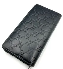 【鑑定済み】正規品 GUCCI グッチ グッチシマ ラウンドファスナー 長財布 レザー ブラック 307987