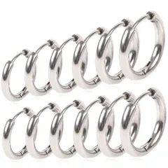 【定番 幅2.5mm 色：シルバー 内径10/12/14/16/18/20mm 6ペアセット】[Adelina Style] フープピアス 人気 つけっぱなし リングピアス レディース メンズ サージカルステンレス 金属アレルギー対応 18G 男女 プレゼント