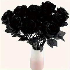 【在庫処分】バラ ドライフラワー 造花 黒 薔薇 ブラック ローズ 10個セット フェイク ハロウィン ハロウィーン インテリア 装飾 デコレーション 小物 パーティ パーティグッズ エントランス 玄関 リビング おしゃれ かわいい X053