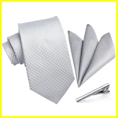 3点セット ビジネス タイクリップ セット 高級 チーフ ギフトボックス付き ネクタイ 紳士用 シルバー 礼服用 結婚式 入学式 ネクタイメンズ 卒業式 フォーマル TA-001S [HISDERN]