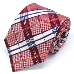 タカキュー ブランド ネクタイ チェック柄 格子柄 シルク PO メンズ レッド TAKA Q 【中古】