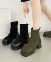 厚底 ショートブーツ レディース 靴 秋冬 ブラック 太ヒール スクエアトゥ 美脚 ブーツ 歩きやすい 履きやすい おしゃれ 大人カッコイイ カジュアル オルチャン 厚底ソール 韓国 新作 ショート丈 サイドファスナー付き 99GYXC-077